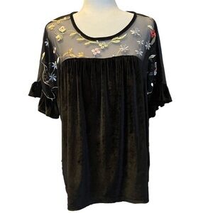 Blouse Sheer Shoulders Ruffled Trim Sleeves